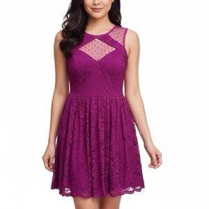 CITY STUDIO Mini Dress Sz 7 (Small) Lace Burgundy Sleeveless Fit Flare NWT
